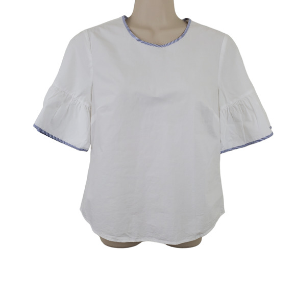J. CREW | BABY DOLL BUTTON DOWN BACK BELL SLEEVE COTTON WHITE STRIPE TOP WOMEN 0 - Picture 5 of 17